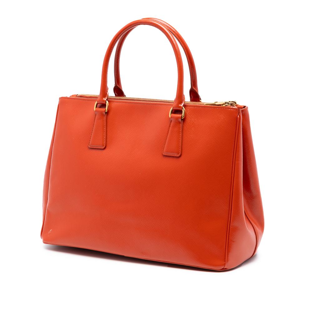 Prada B Prada Orange Dark Orange Saffiano Leather Medium Vernice Galleria Double Zip Satchel Italy