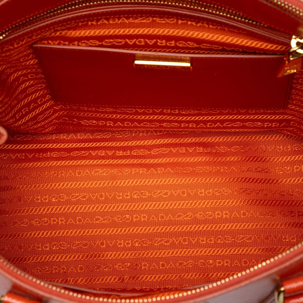 Prada B Prada Orange Dark Orange Saffiano Leather Medium Vernice Galleria Double Zip Satchel Italy