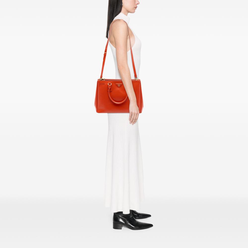 Prada B Prada Orange Dark Orange Saffiano Leather Medium Vernice Galleria Double Zip Satchel Italy