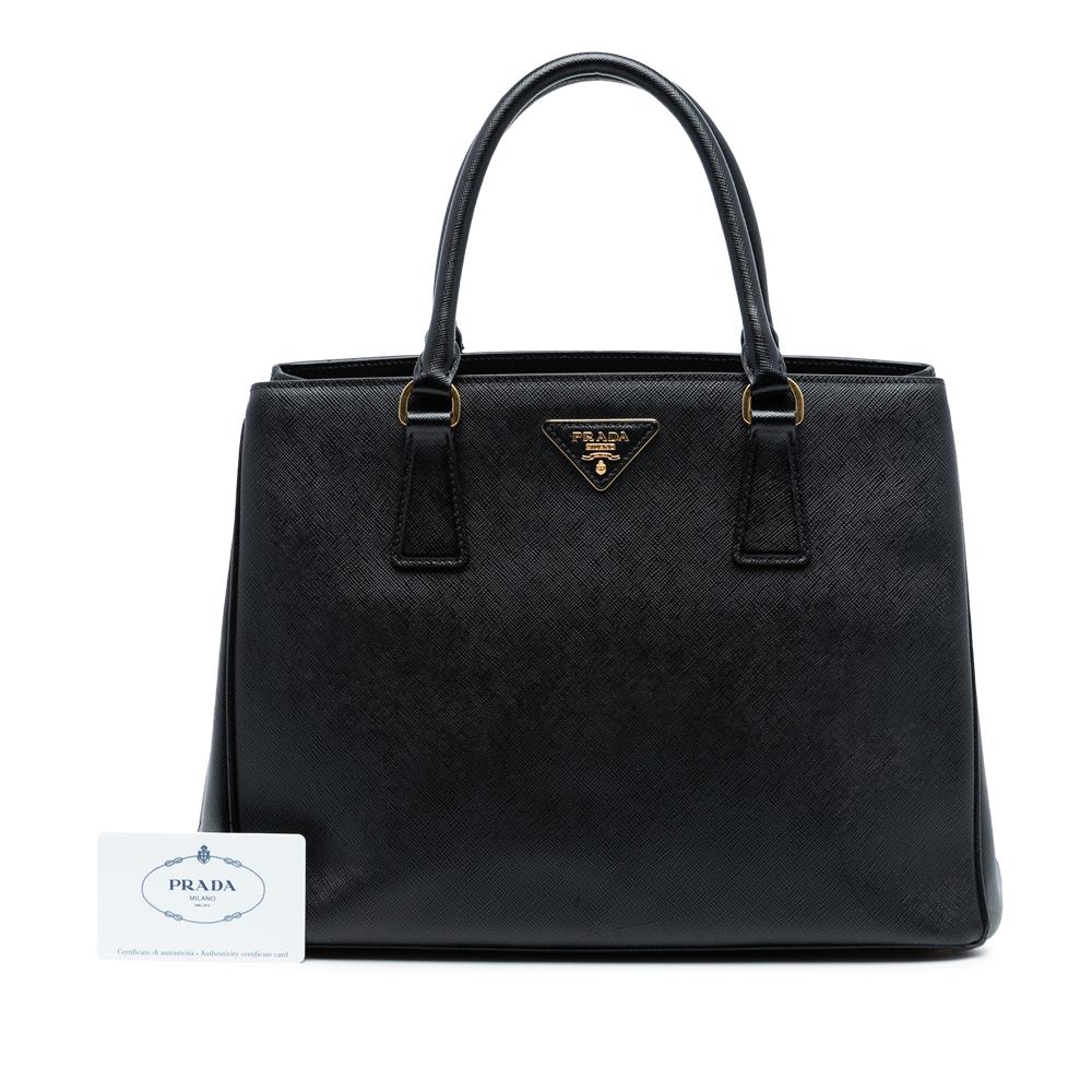 Prada AB Prada Black Saffiano Leather Medium Lux Galleria Satchel Italy