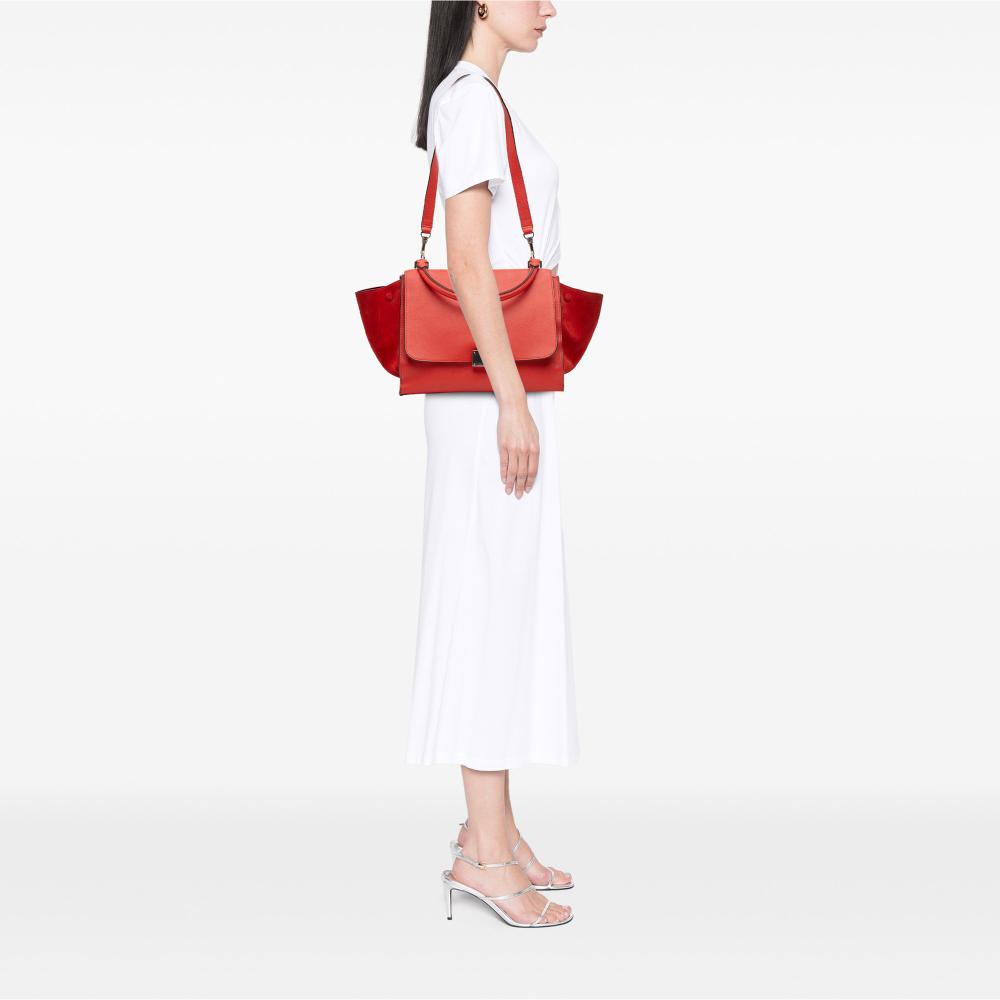 Celine AB Celine Red Calf Leather Medium Drummed skin and Suede Trapeze Satchel Italy