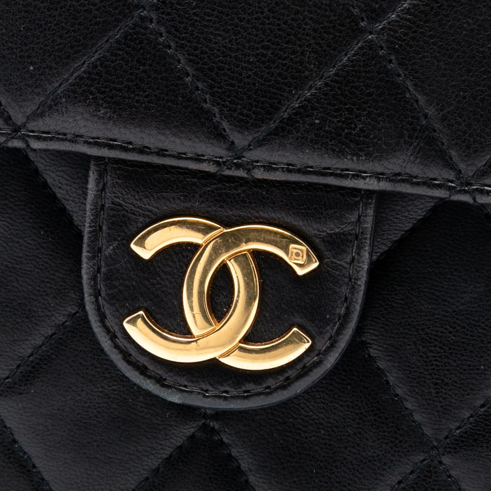 Chanel B Chanel Black Lambskin Leather Leather CC Quilted Lambskin Single Flap France