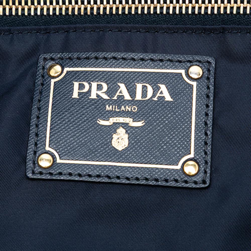 Prada B Prada Blue Dark Blue Nylon Fabric Saffiano Trimmed Tessuto Open Convertible Tote Italy