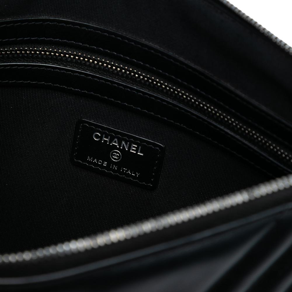 Chanel AB Chanel Black Calf Leather Medium Diagonal Chevron skin Tassel O Case Clutch Italy