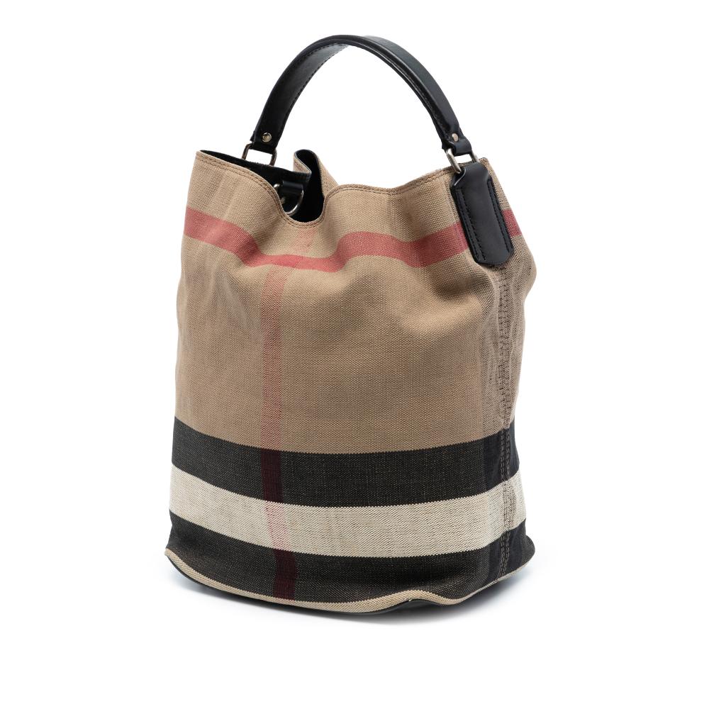 Burberry B Burberry Brown Light Brown Canvas Fabric Medium Mega Check Ashby Bucket Bag China