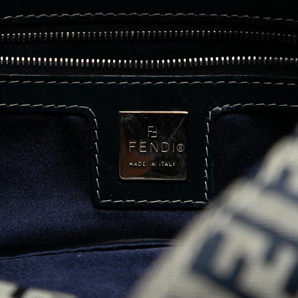 Fendi B Fendi Gray Canvas Fabric Zucchino Double Flap Shoulder Bag Italy