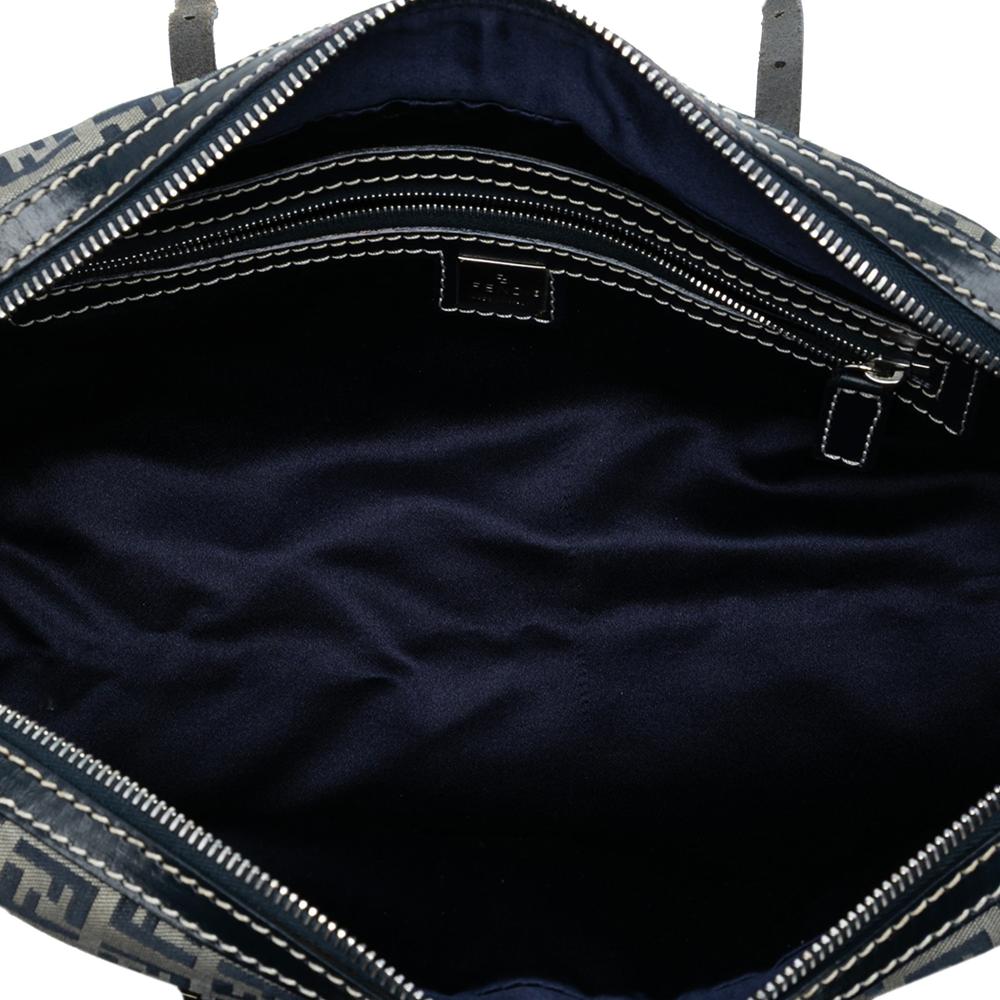 Fendi B Fendi Gray with Blue Canvas Fabric Zucchino Handbag Italy