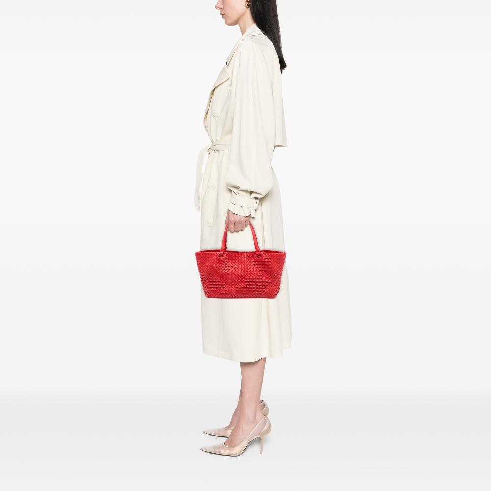 Bottega Veneta AB Bottega Veneta Red Nappa Leather Leather Nappa Intrecciato Ruffle Tote Italy