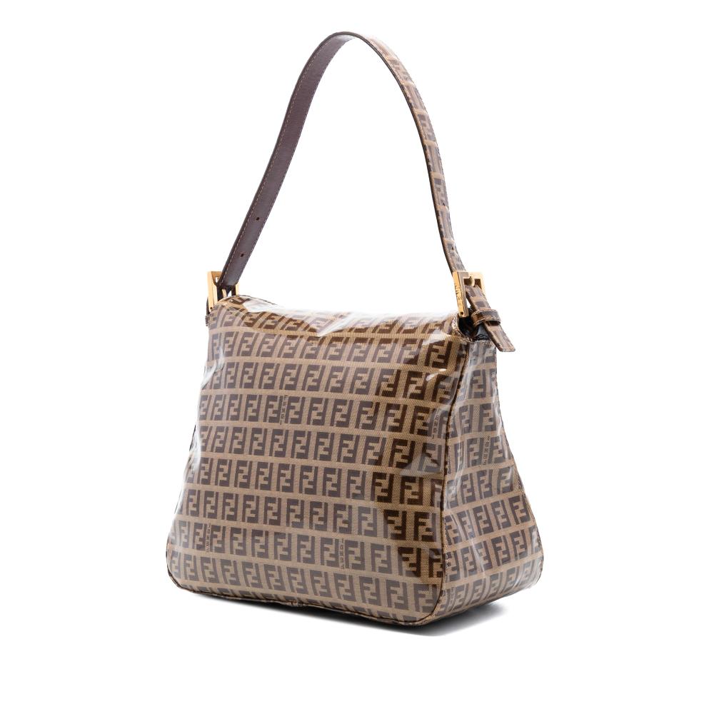 Fendi B Fendi Brown Coated Canvas Fabric Zucchino Crystal Double Flap Shoulder Bag Italy