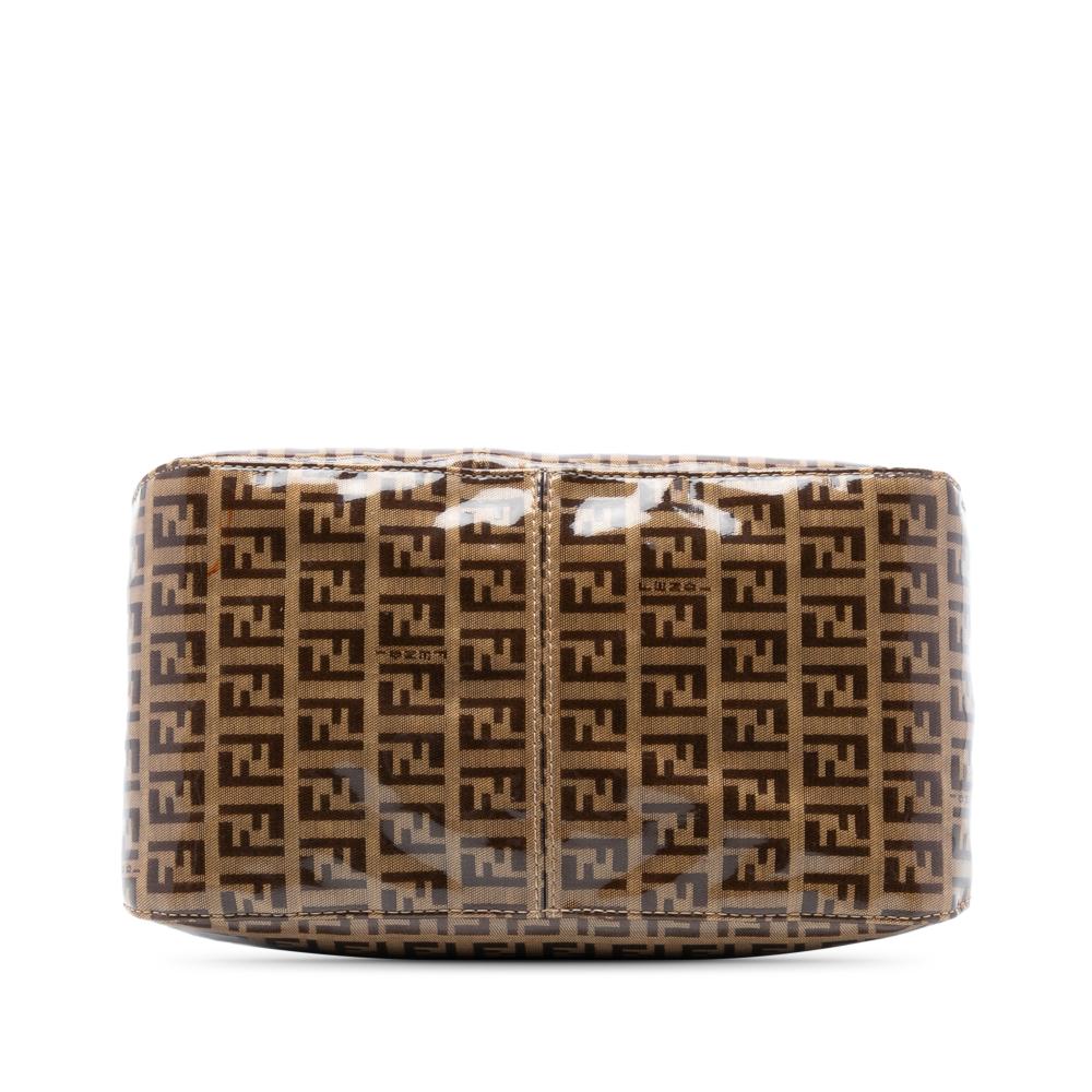 Fendi B Fendi Brown Coated Canvas Fabric Zucchino Crystal Double Flap Shoulder Bag Italy