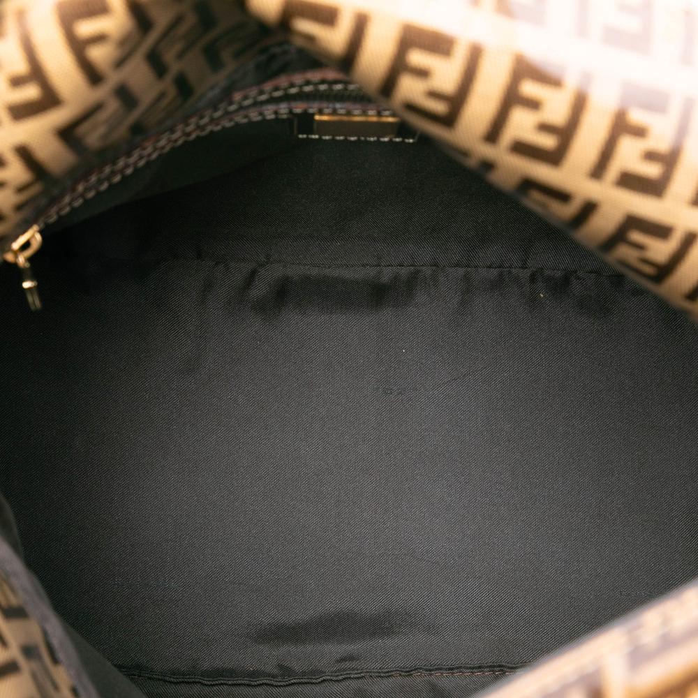 Fendi B Fendi Brown Coated Canvas Fabric Zucchino Crystal Double Flap Shoulder Bag Italy