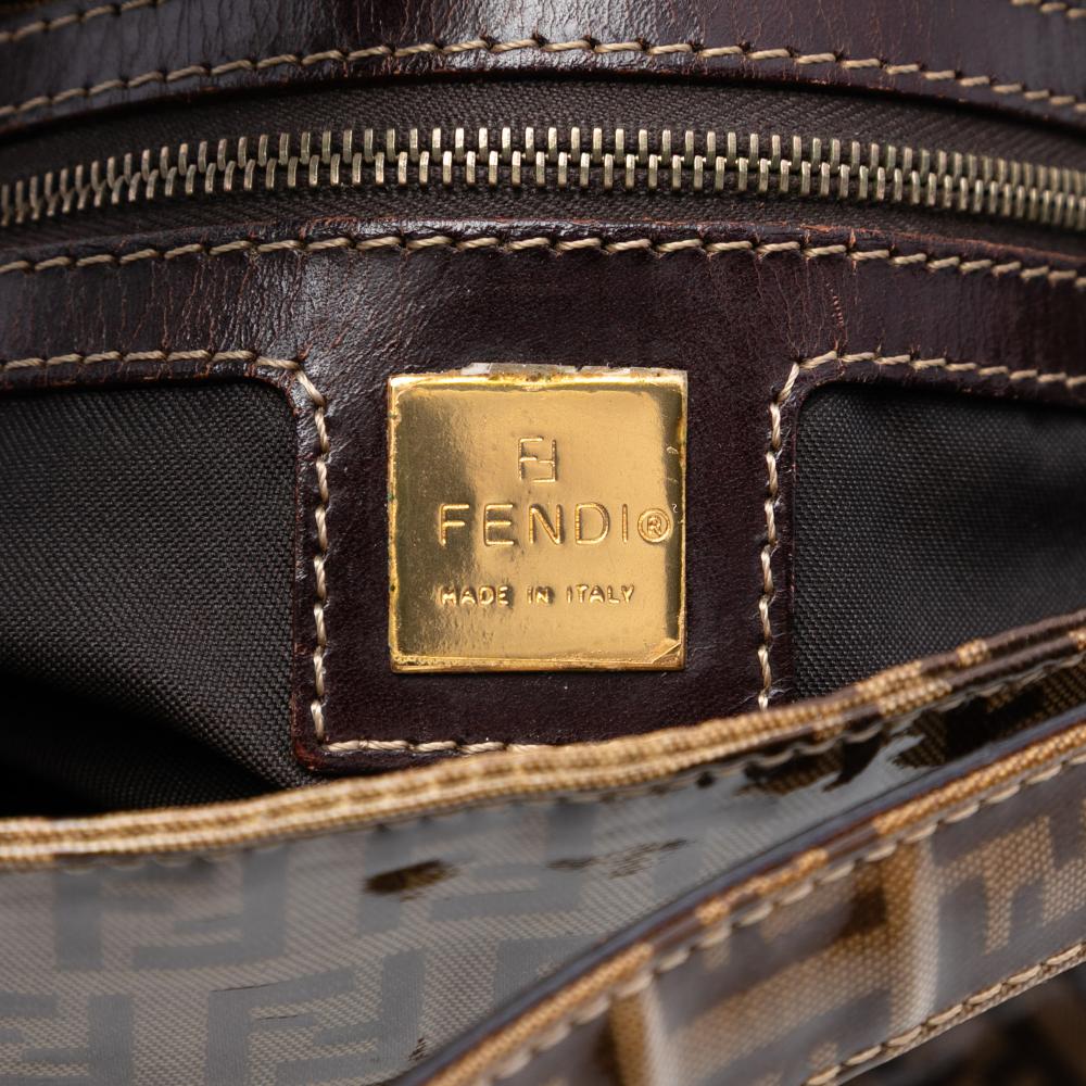 Fendi B Fendi Brown Coated Canvas Fabric Zucchino Crystal Double Flap Shoulder Bag Italy