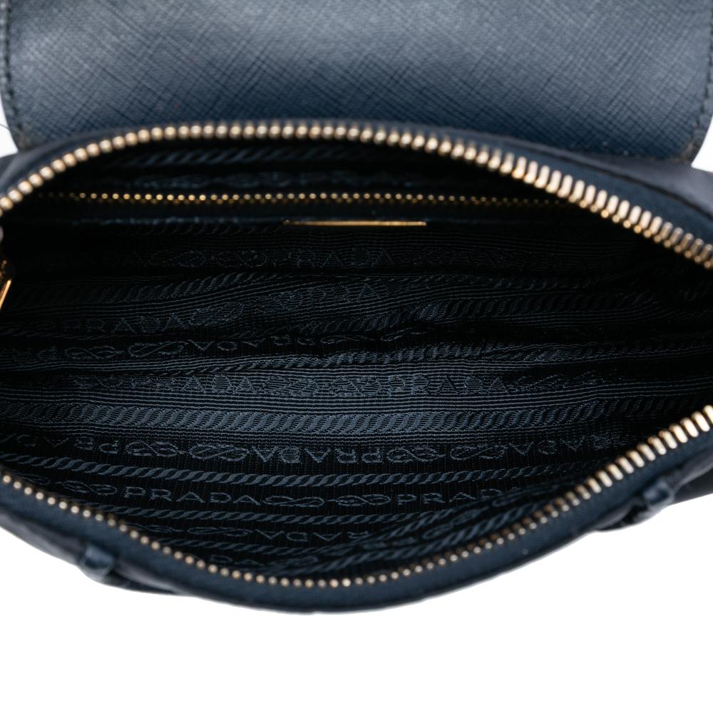 Prada B Prada Black Nylon Fabric Saffiano Trimmed Tessuto Chain Crossbody Romania