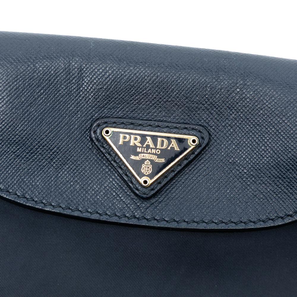 Prada B Prada Black Nylon Fabric Saffiano Trimmed Tessuto Chain Crossbody Romania