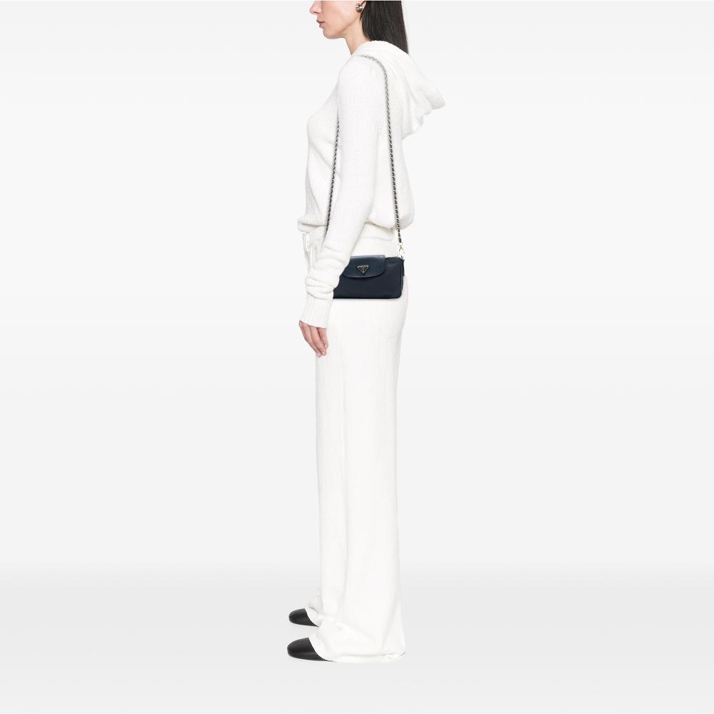 Prada B Prada Black Nylon Fabric Saffiano Trimmed Tessuto Chain Crossbody Romania