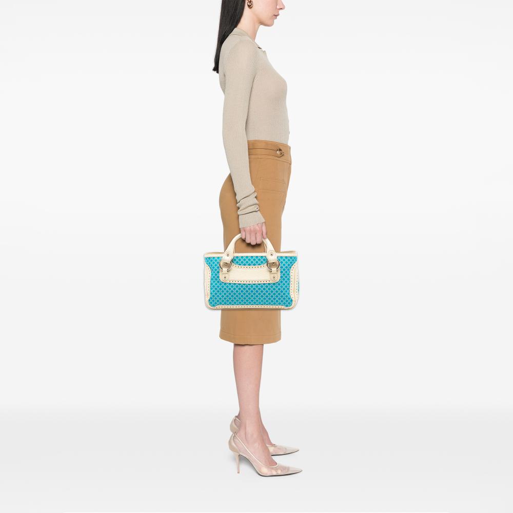 Celine B Celine Blue with White Canvas Fabric Macadam Boogie Handbag China