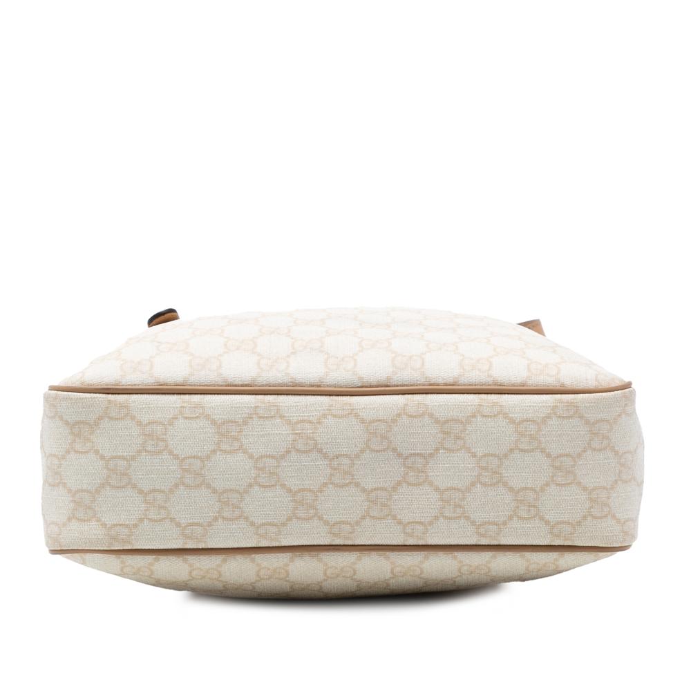 Gucci B Gucci Brown Light Beige Coated Canvas Fabric GG Supreme Crossbody Italy