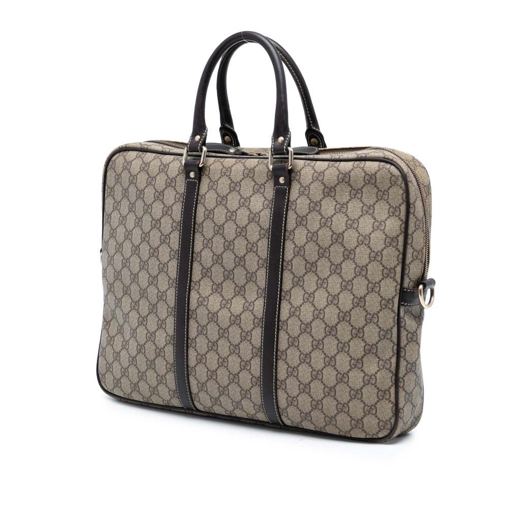 Gucci B Gucci Brown Beige Coated Canvas Fabric GG Supreme Business Bag Italy