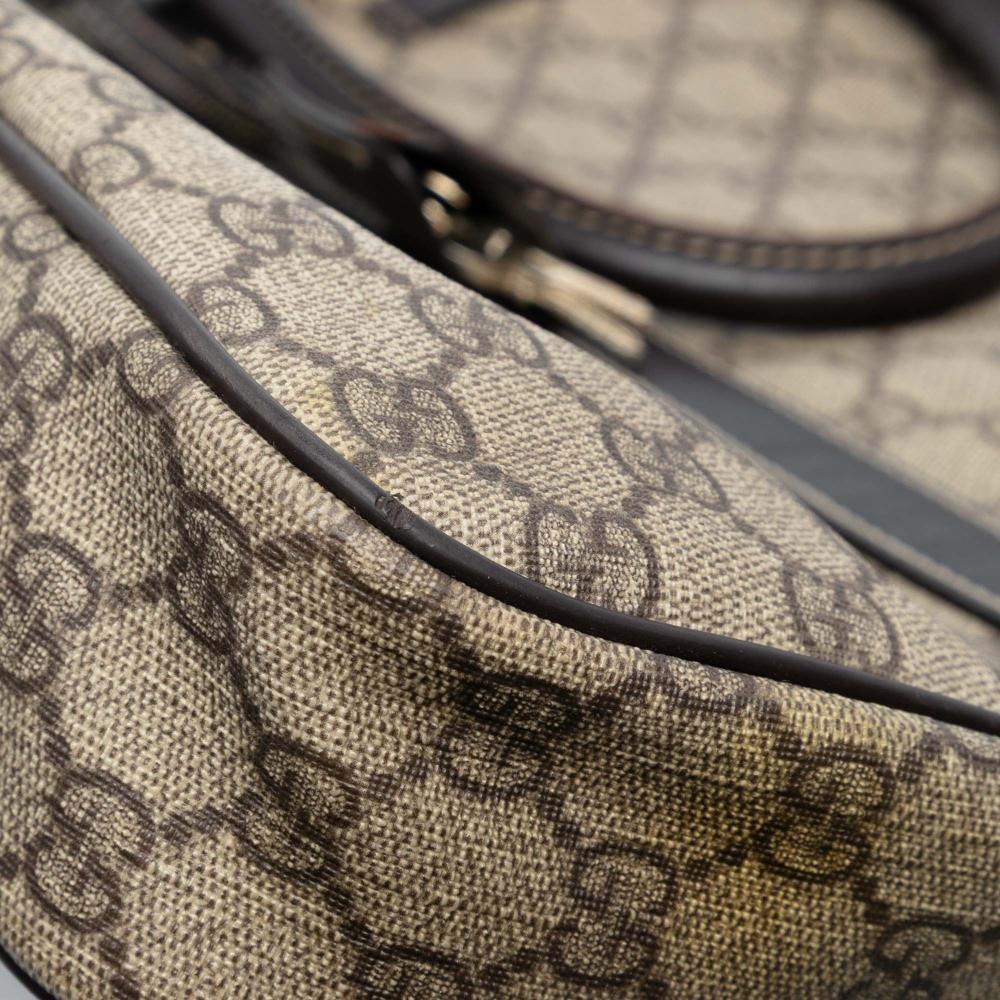 Gucci B Gucci Brown Beige Coated Canvas Fabric GG Supreme Business Bag Italy