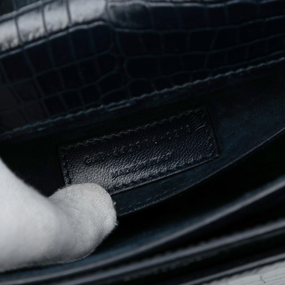 Saint Laurent B Saint Laurent Black Calf Leather Medium Croc Embossed Monogram Sunset Bag Italy