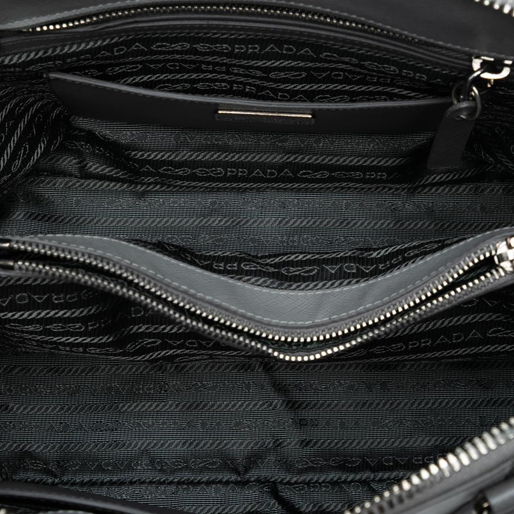 Prada AB Prada Gray Saffiano Leather Medium Bicolor Lux Promenade Satchel Italy