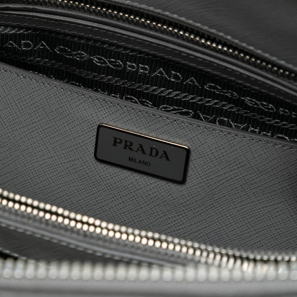 Prada AB Prada Gray Saffiano Leather Medium Bicolor Lux Promenade Satchel Italy