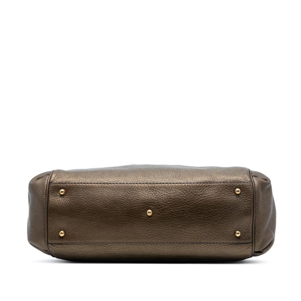 Gucci AB Gucci Brown Bronze Calf Leather Medium Ride Top Handle Bag Italy