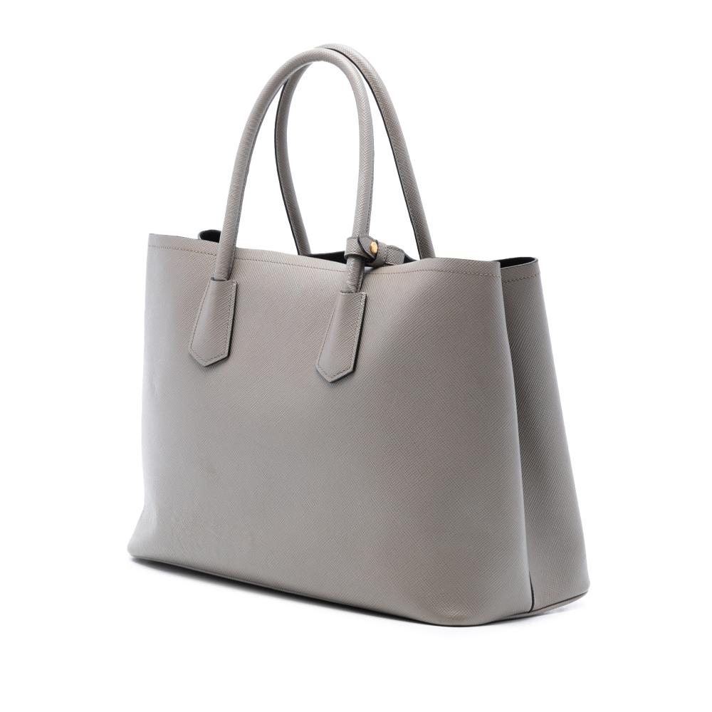 Prada B Prada Gray Saffiano Leather Large Cuir Double Satchel Italy