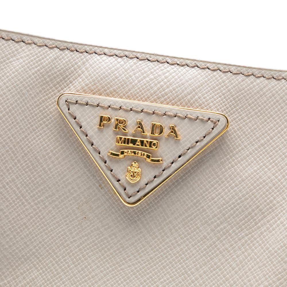 Prada AB Prada Gray Light Gray Saffiano Leather Medium Lux Galleria Satchel Italy