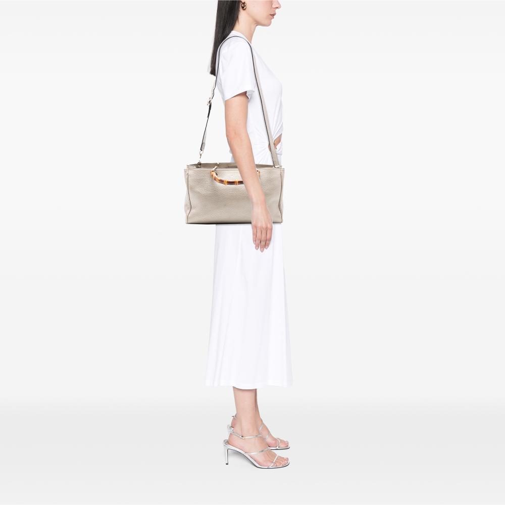 Gucci AB Gucci Gold Calf Leather Medium skin Bamboo Shopper Satchel Italy