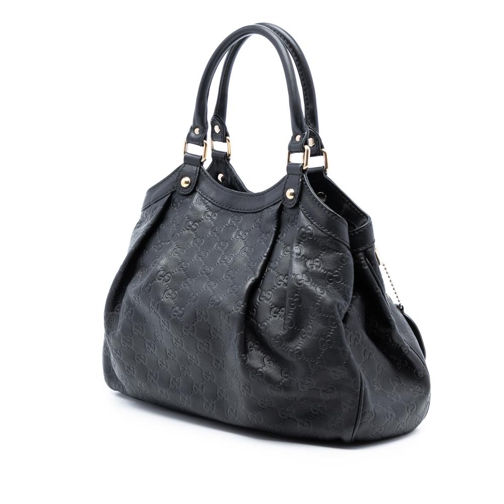 Gucci B Gucci Black Calf Leather Medium Guccissima Sukey Tote Italy