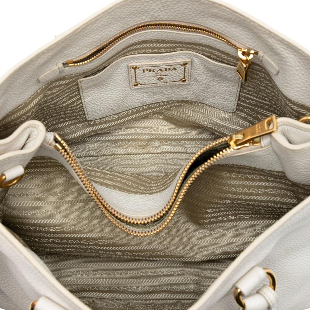 Prada B Prada White Calf Leather Vitello Daino Open Convertible Tote Italy