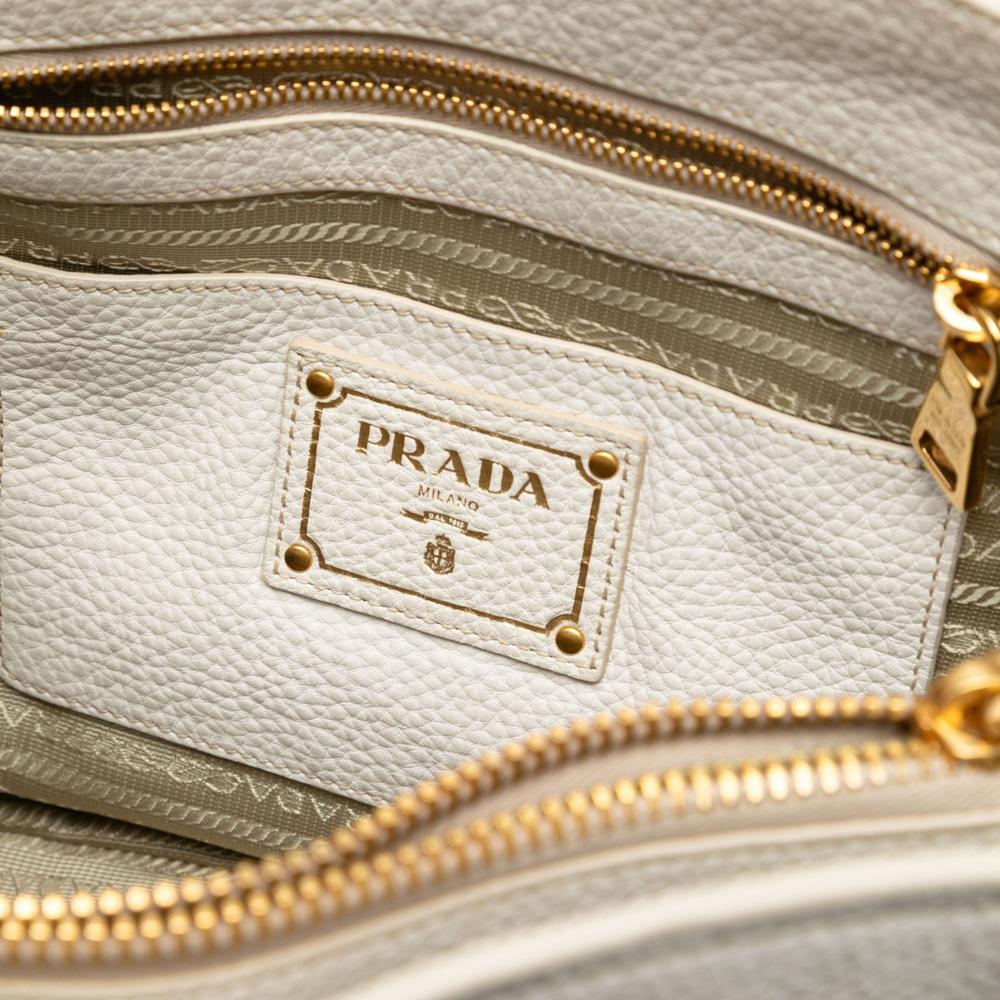 Prada B Prada White Calf Leather Vitello Daino Open Convertible Tote Italy