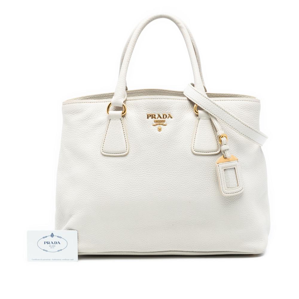 Prada B Prada White Calf Leather Vitello Daino Open Convertible Tote Italy