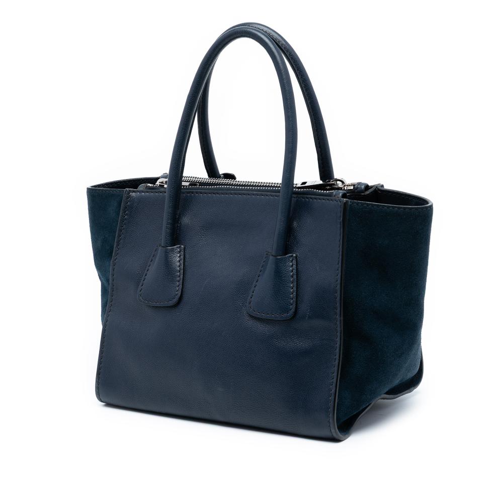 Prada B Prada Blue Navy Calf Leather Glace Twin Pocket Satchel Spain