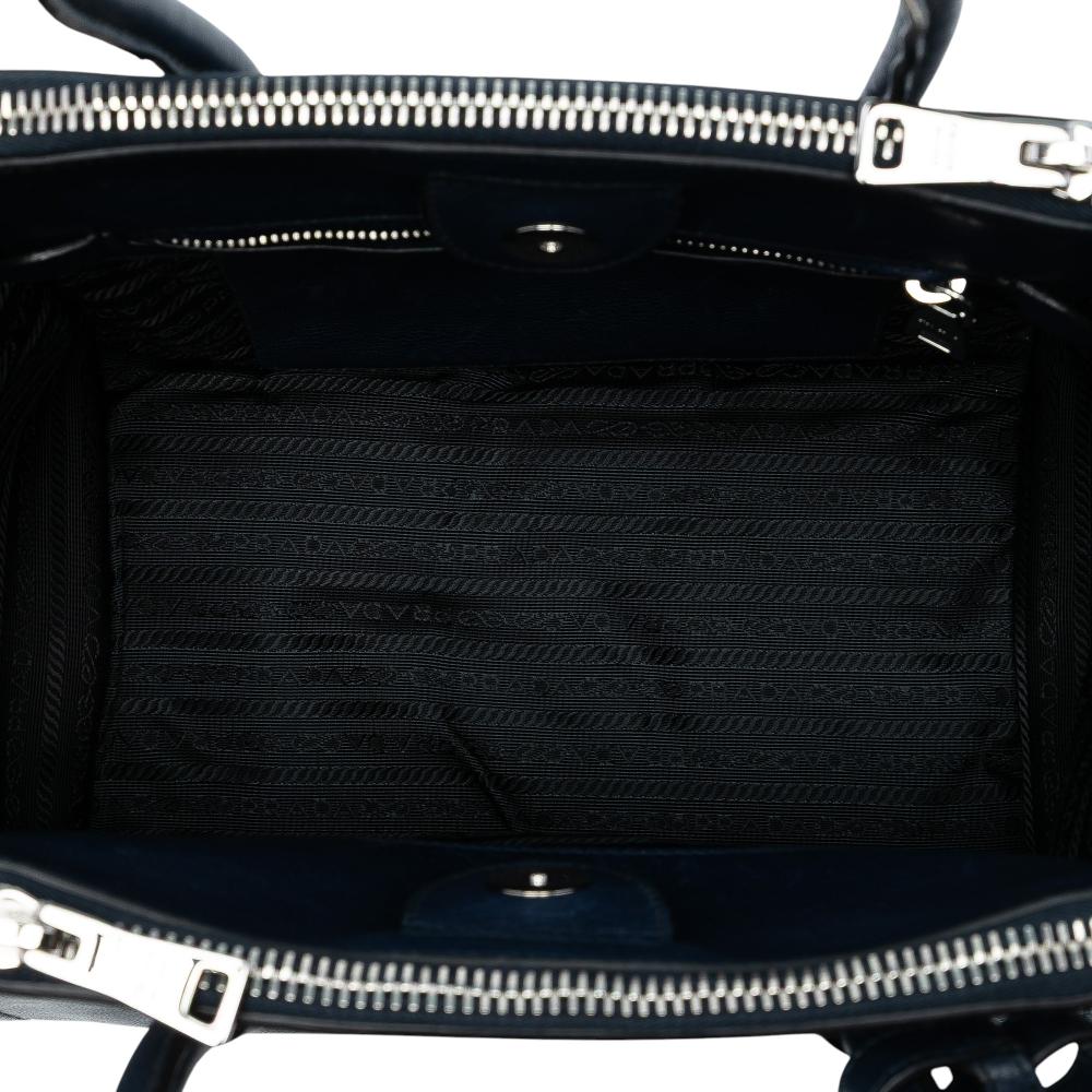 Prada B Prada Blue Navy Calf Leather Glace Twin Pocket Satchel Spain