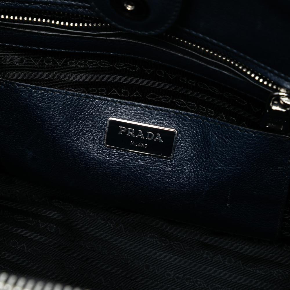 Prada B Prada Blue Navy Calf Leather Glace Twin Pocket Satchel Spain