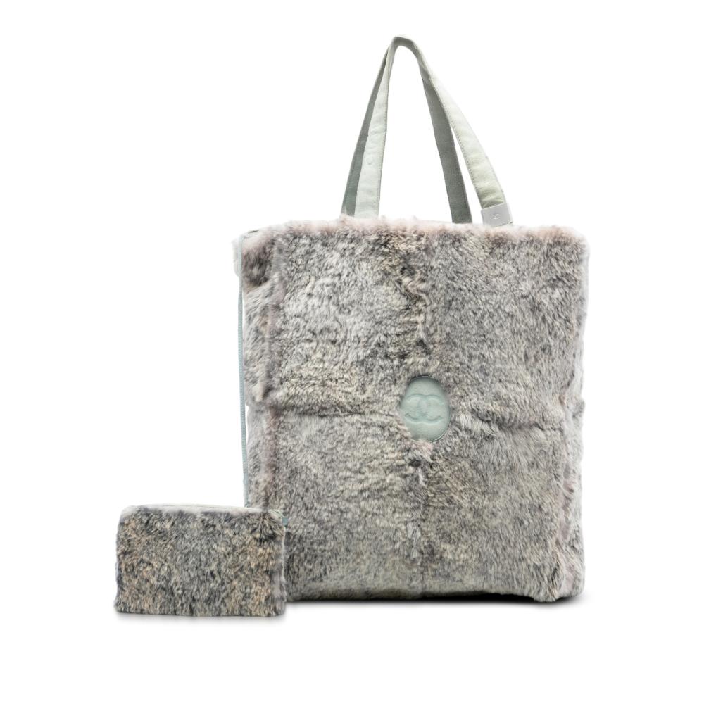 Chanel AB Chanel Gray Fur Natural Material CC Lapin Tote France