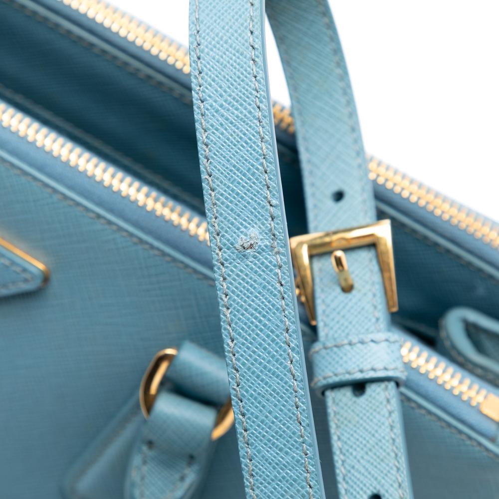Prada B Prada Blue Saffiano Leather Small Lux Galleria Double Zip Satchel Italy