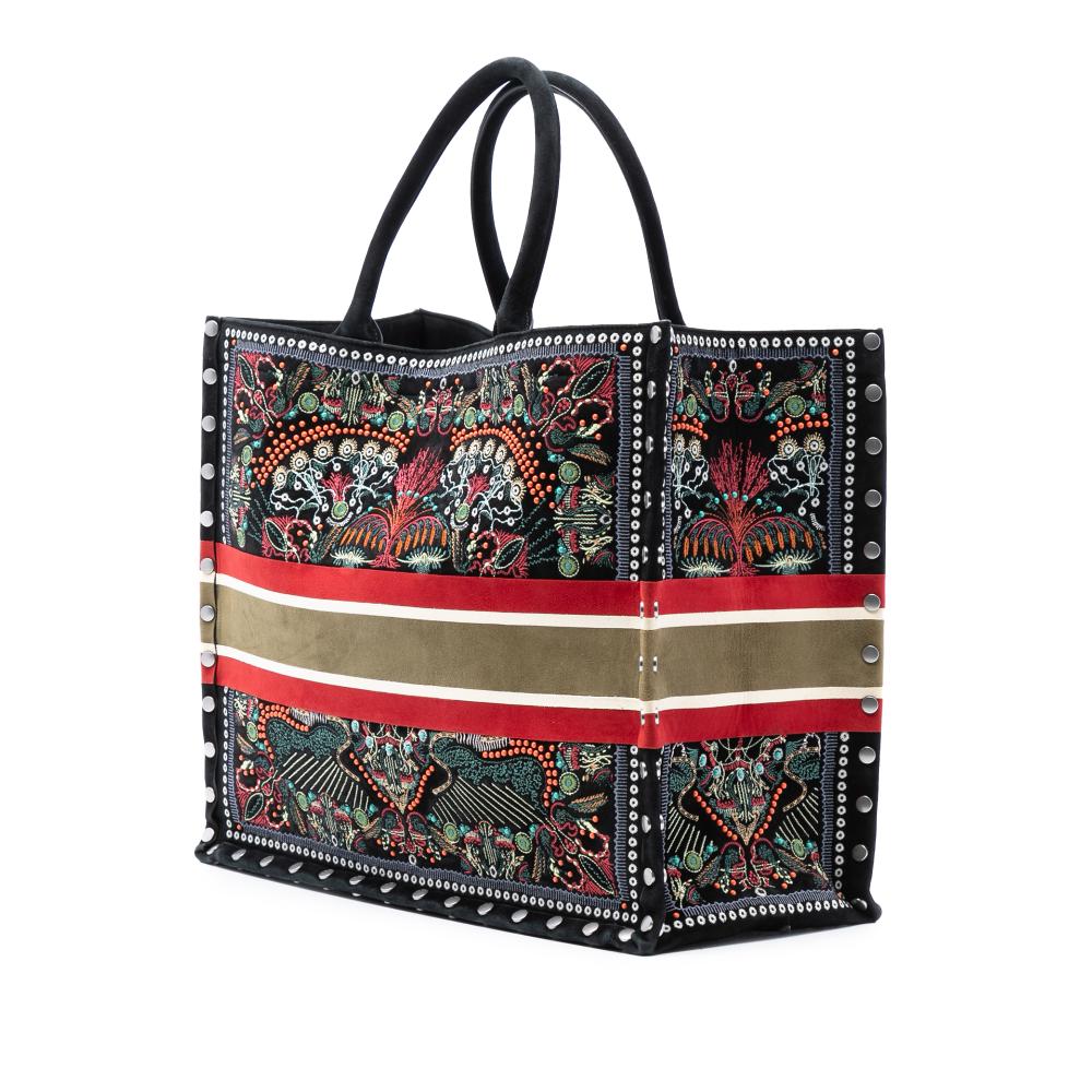 Christian Dior B Dior Black Velvet Fabric Large Studded Embroidered Heart Lights Book Tote Italy