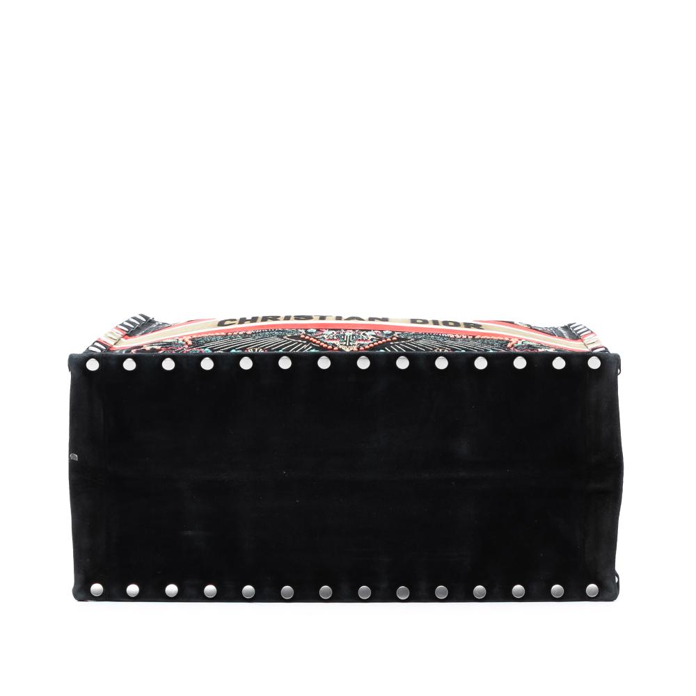 Christian Dior B Dior Black Velvet Fabric Large Studded Embroidered Heart Lights Book Tote Italy