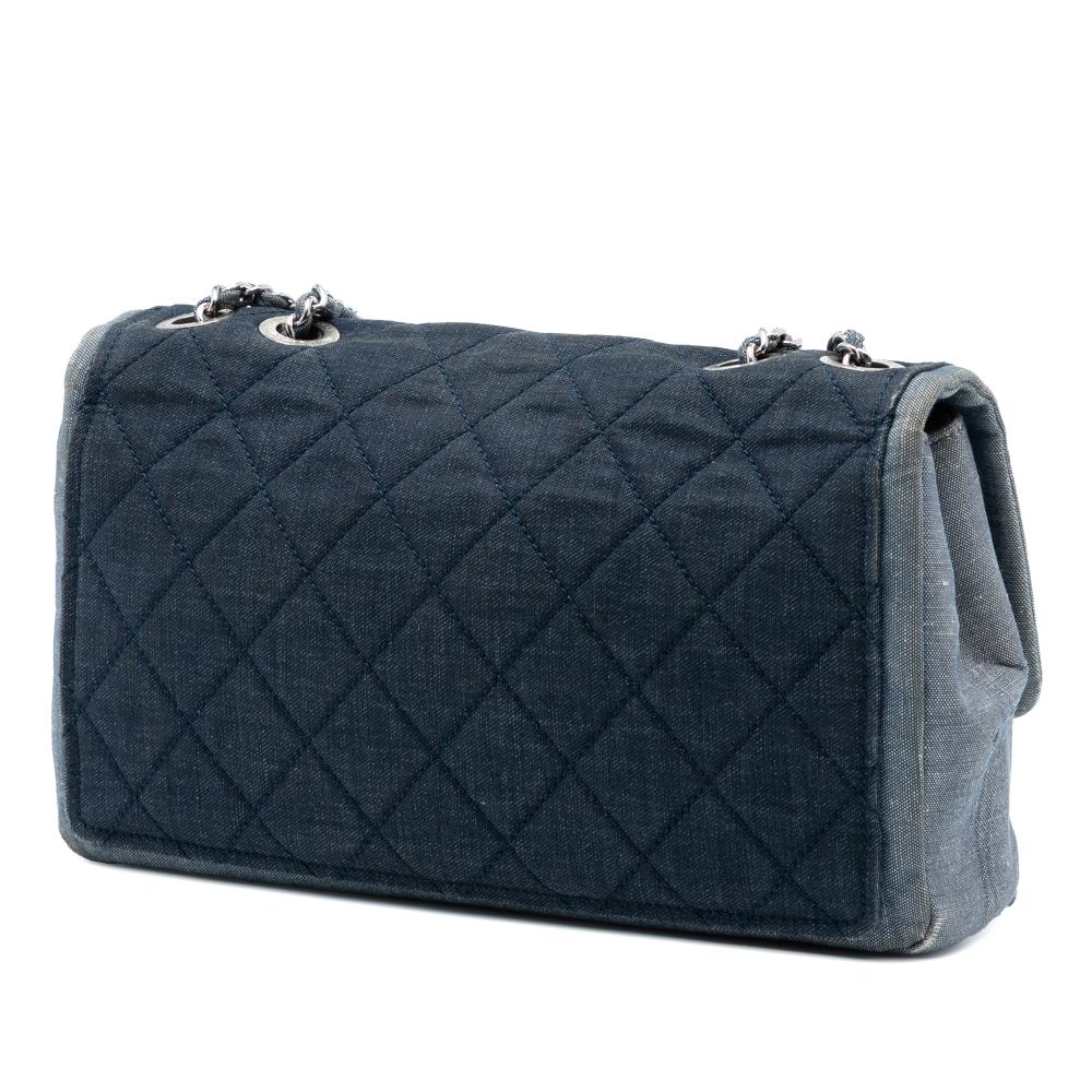 Chanel B Chanel Blue Navy Denim Fabric Medium Bicolor Quilted Medallion Flap Italy