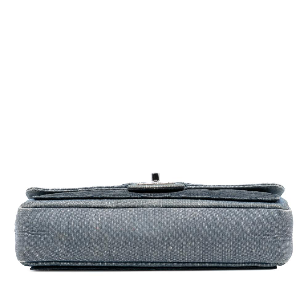 Chanel B Chanel Blue Navy Denim Fabric Medium Bicolor Quilted Medallion Flap Italy