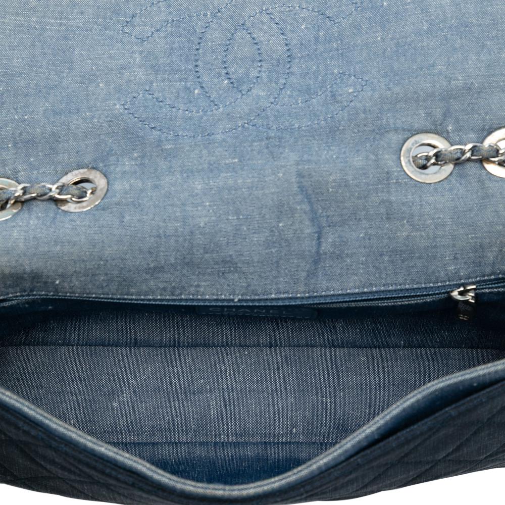 Chanel B Chanel Blue Navy Denim Fabric Medium Bicolor Quilted Medallion Flap Italy