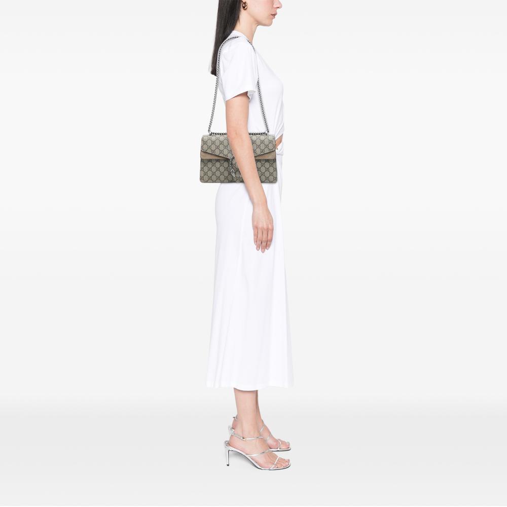 Gucci AB Gucci Brown Beige Coated Canvas Fabric Medium GG Supreme Dionysus Shoulder Bag Italy