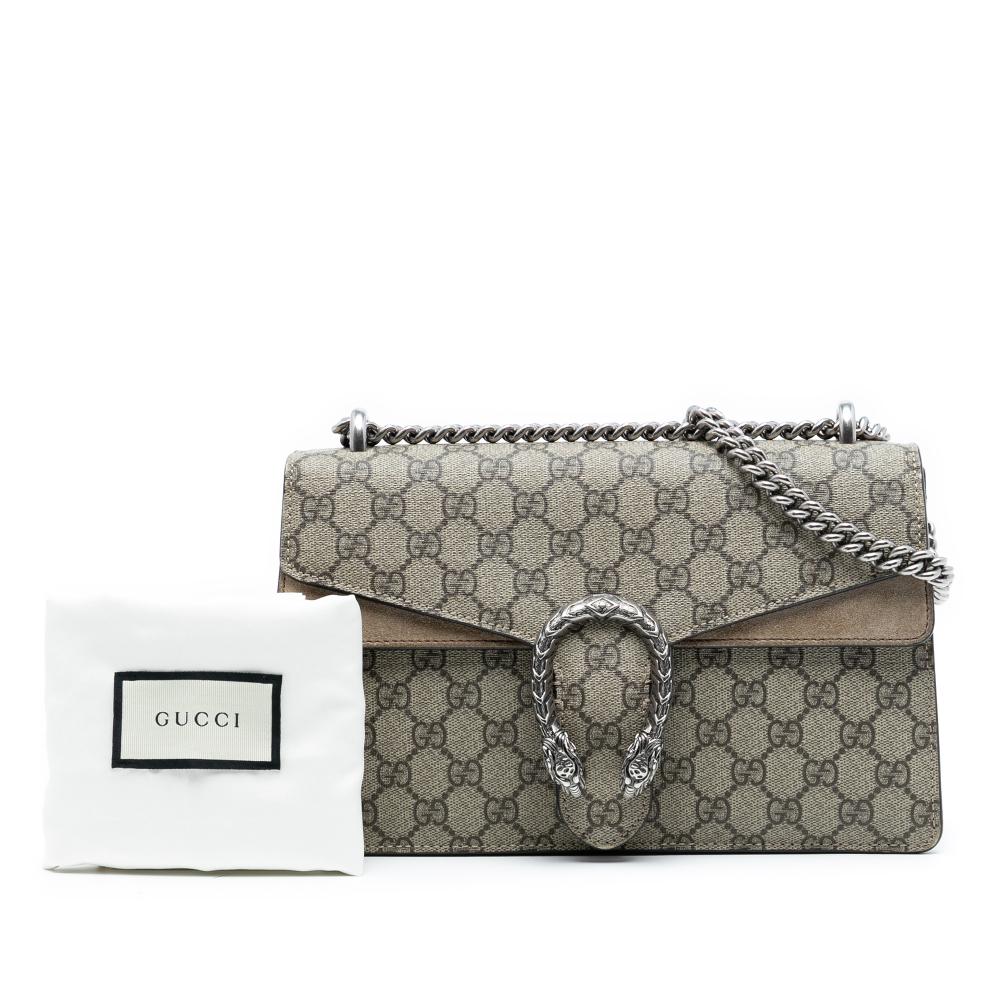 Gucci AB Gucci Brown Beige Coated Canvas Fabric Medium GG Supreme Dionysus Shoulder Bag Italy