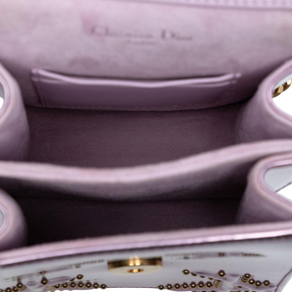 Christian Dior AB Dior Pink Rose Gold Calf Leather Metallic Studded skin Vertical Diorama Italy