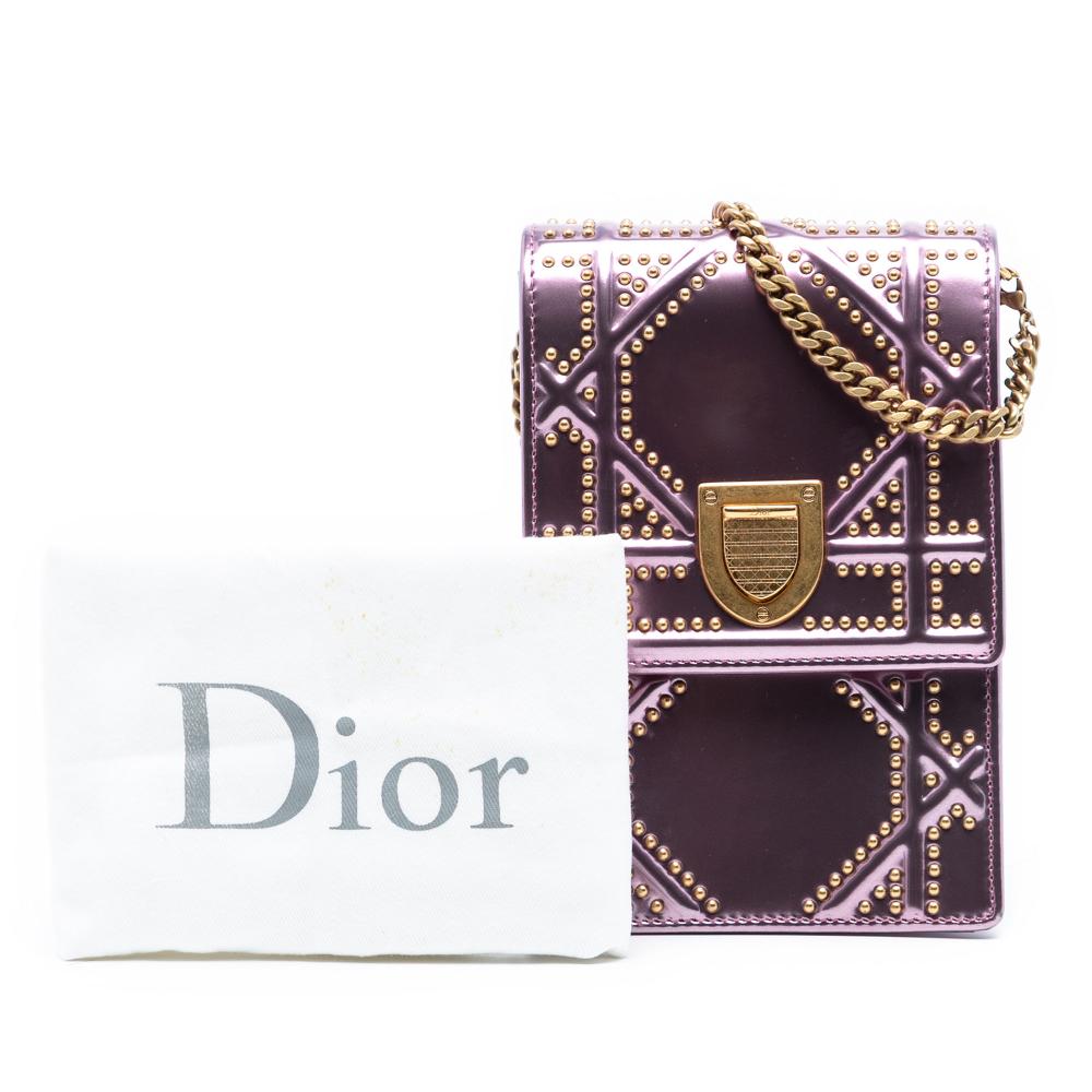 Christian Dior AB Dior Pink Rose Gold Calf Leather Metallic Studded skin Vertical Diorama Italy