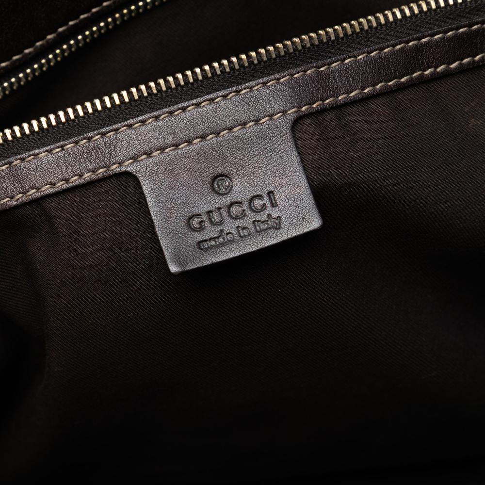 Gucci B Gucci Brown Beige Canvas Fabric Medium GG Braided Peggy Tote Italy