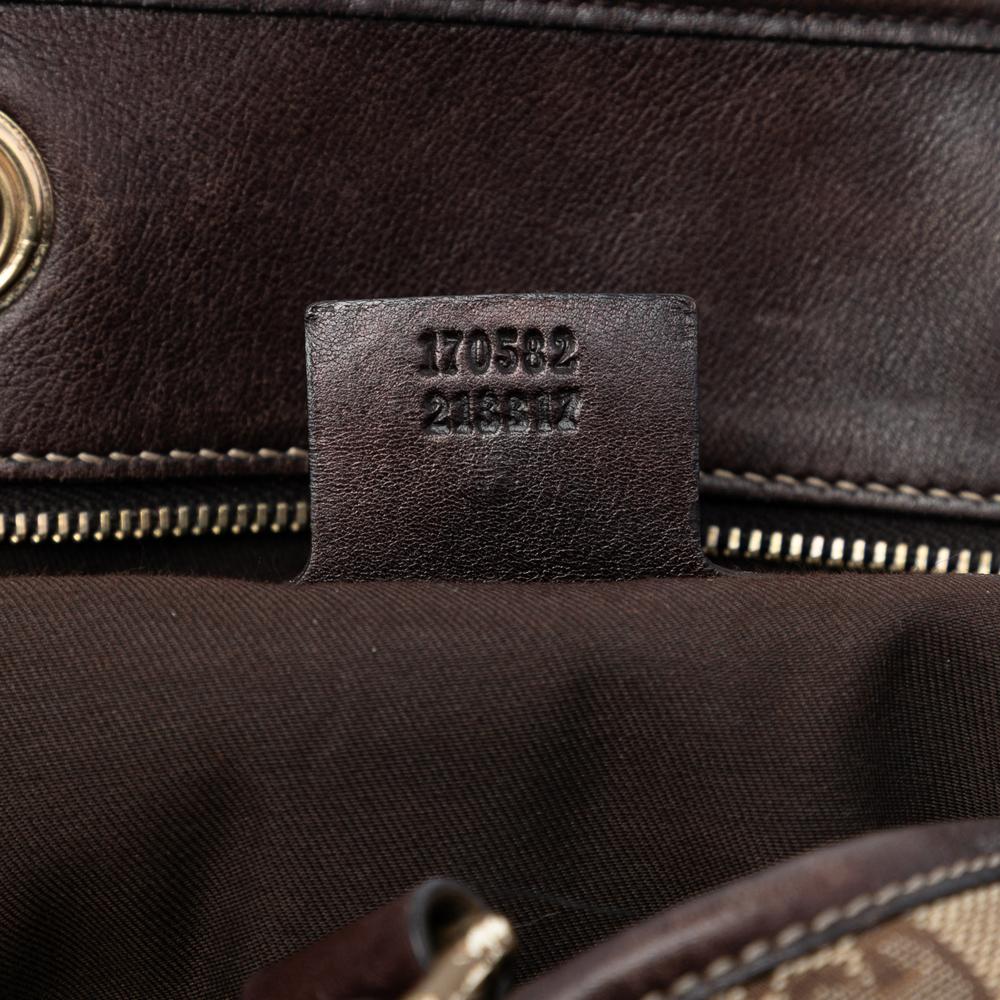 Gucci B Gucci Brown Beige Canvas Fabric Medium GG Braided Peggy Tote Italy